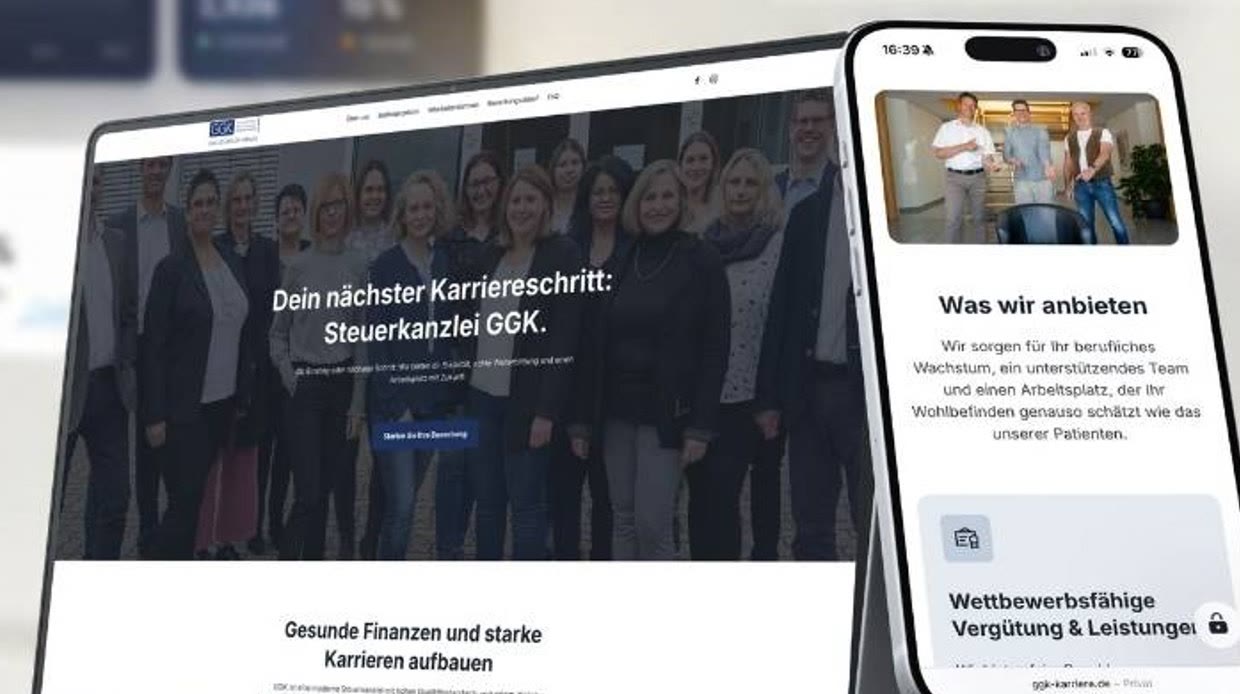 Die von Zeus gebaute Karriereseite der Steuerkanzlei GGK auf Laptop und Smartphone